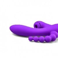 Vibrator 7 function, w/3 speed Clitoral Sucking, Anal Beads, Rechargeable, Silicone, PURPLE